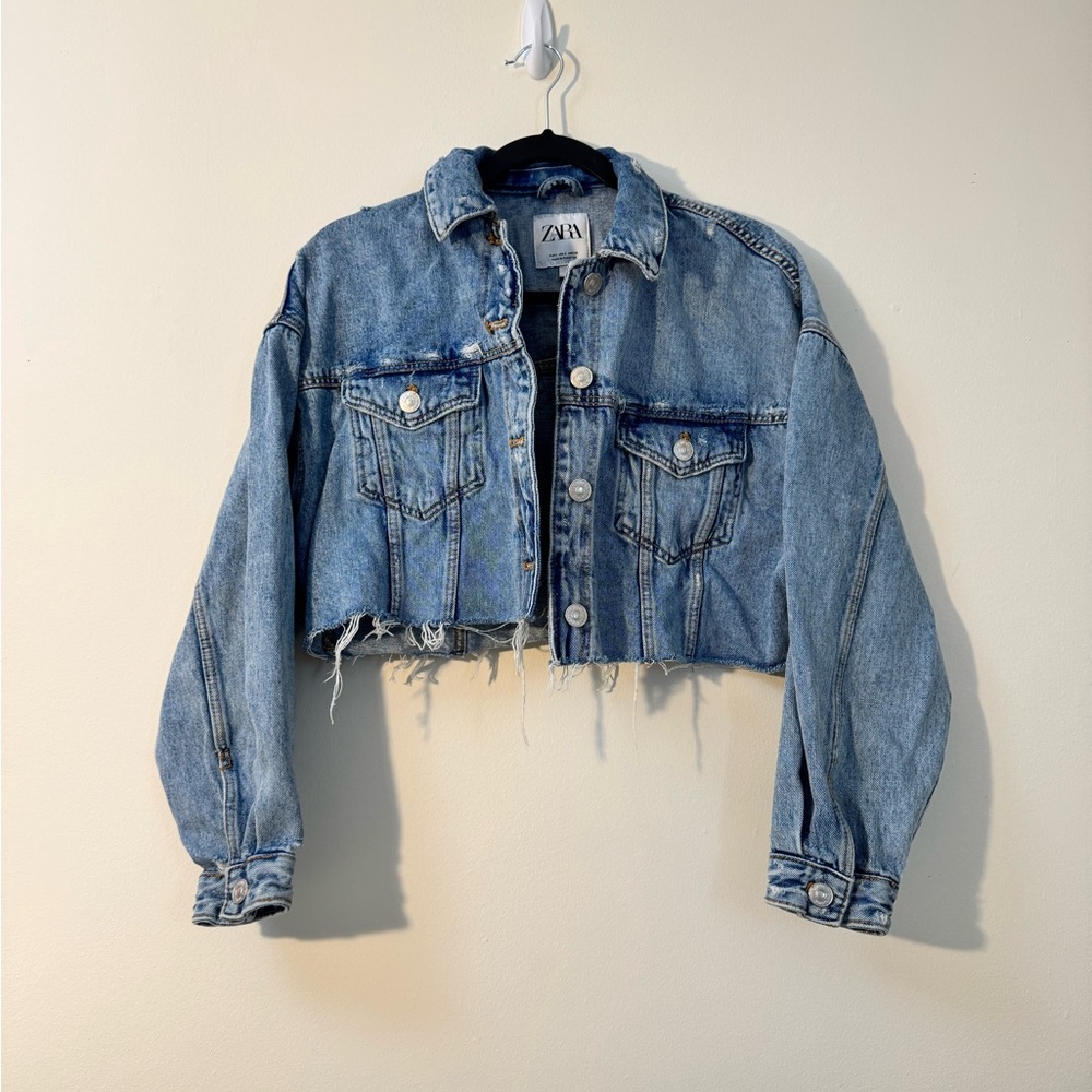 Zara Women's Cropped Blue Jean Jacket